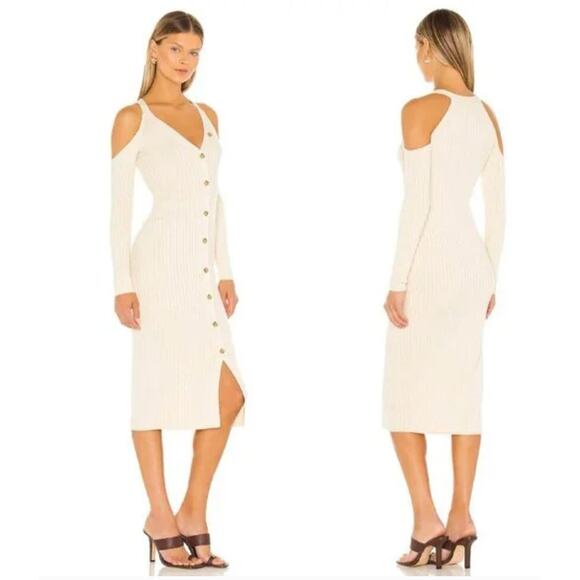 Lovers + Friends Astrid Ribbed Cutout Cream Midi Dress Size XS - Picture 1 of 6